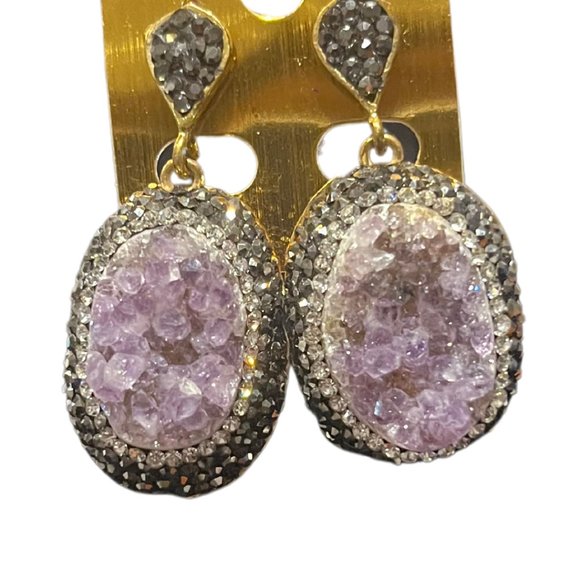 Amethyst Crystal Pendant Charm Earrings NWT - Picture 1 of 7